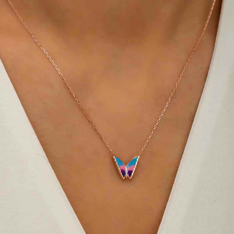 Minimal Butterfly Women's Rose Plated Silver Necklace