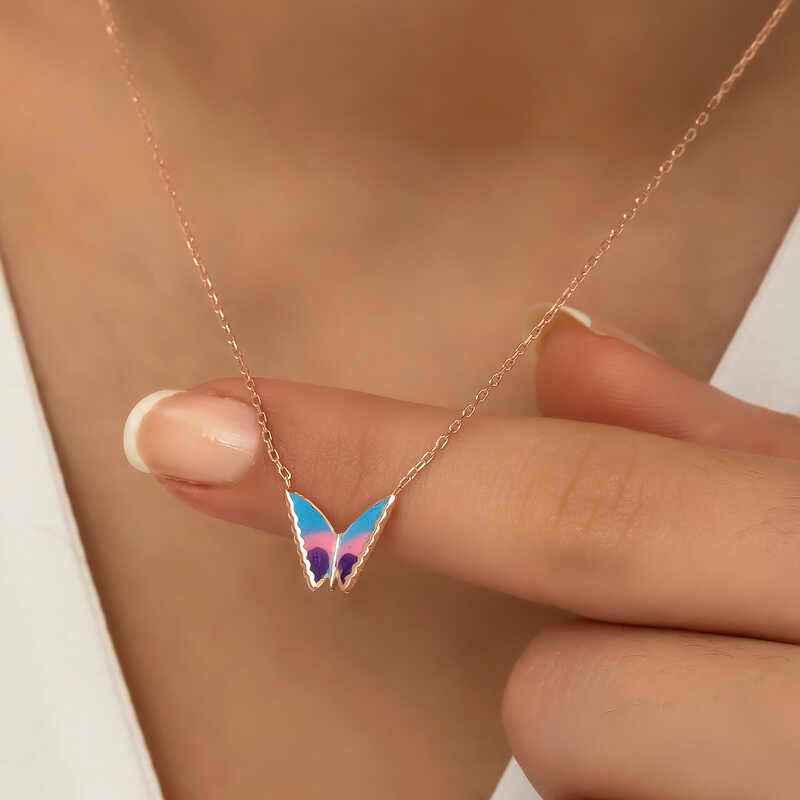 Minimal Butterfly Women's Rose Plated Silver Necklace