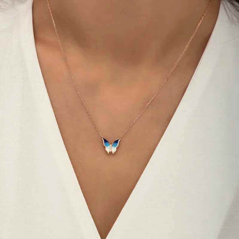 Minimal Butterfly Women's Rose Plated Silver Necklace