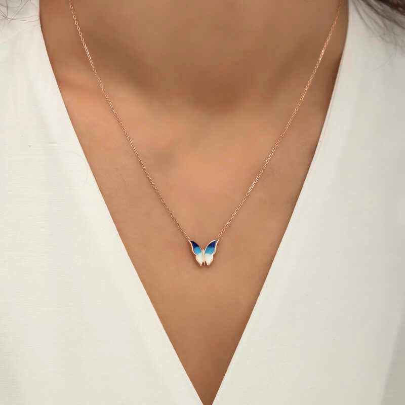 Minimal Butterfly Women's Rose Plated Silver Necklace