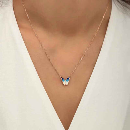Minimal Butterfly Women's Rose Plated Silver Necklace