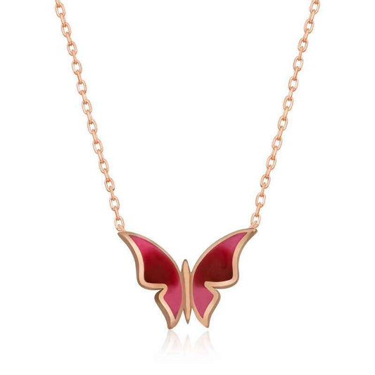 Minimal Butterfly Women's Rose Plated Silver Necklace