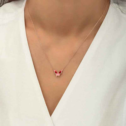 Minimal Butterfly Women's Rose Plated Silver Necklace