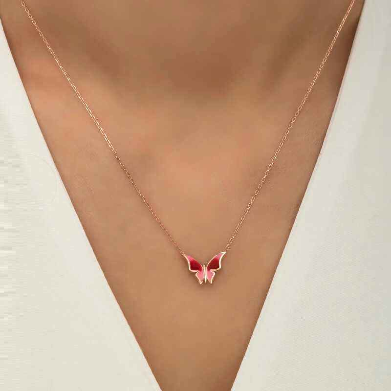 Minimal Butterfly Women's Rose Plated Silver Necklace