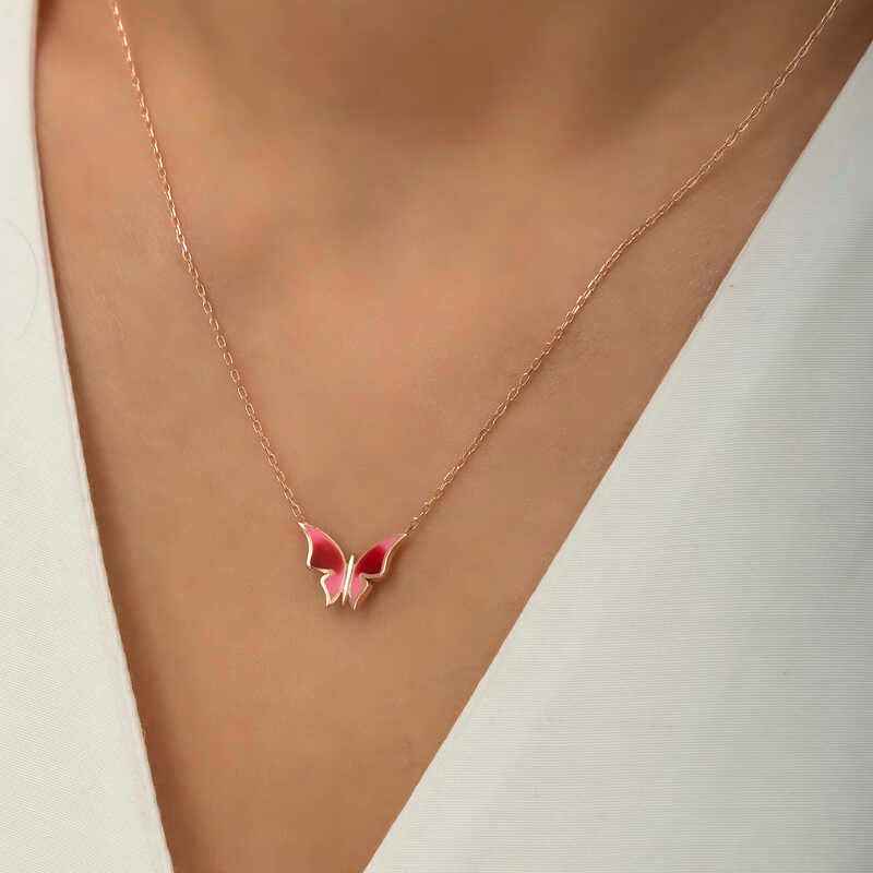 Minimal Butterfly Women's Rose Plated Silver Necklace