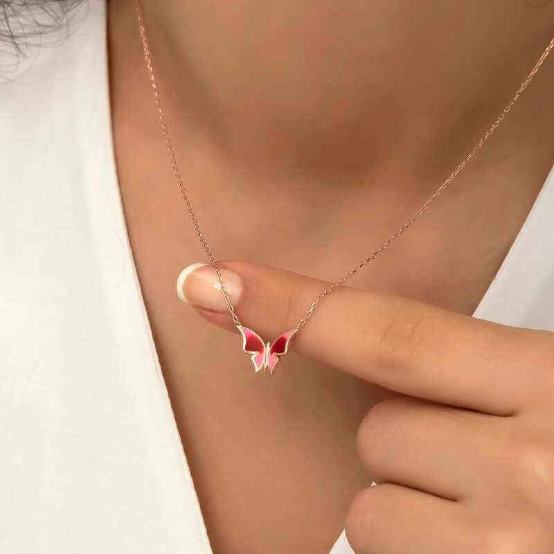 Minimal Butterfly Women's Rose Plated Silver Necklace