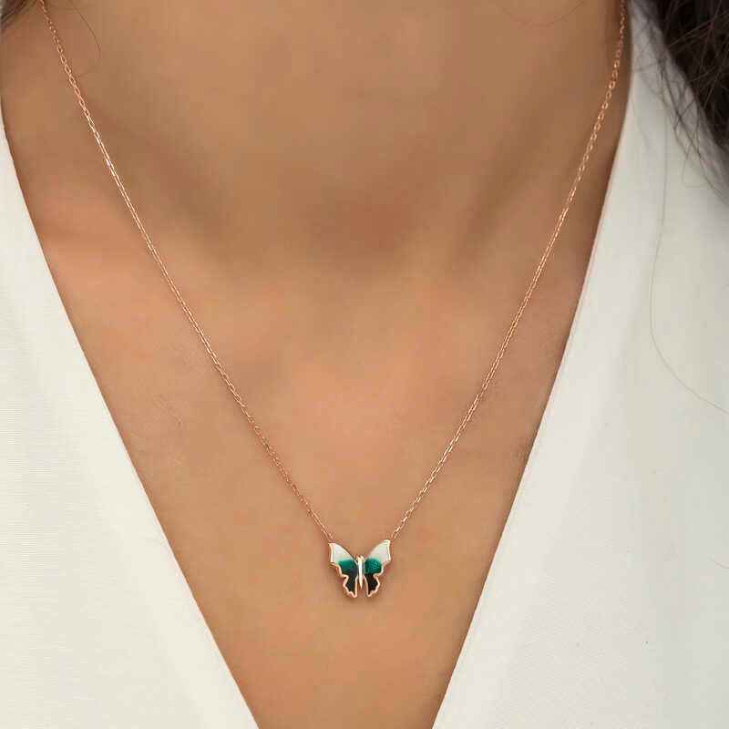 Minimal Butterfly Women's Rose Plated Silver Necklace