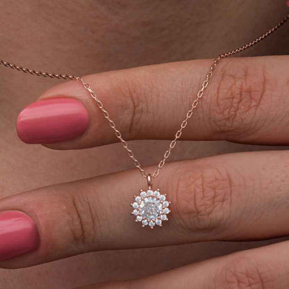 Minimal Round Halo Rose Plated Silver Women's Necklace