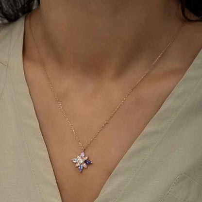 Rose Plated Mixed Stone Hope Flower Women's Silver Necklace
