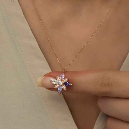 Rose Plated Mixed Stone Hope Flower Women's Silver Necklace