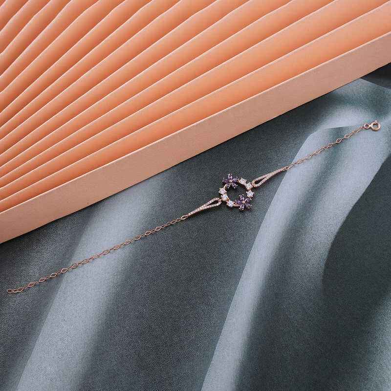 Rose Plated Purple Flower Women's Silver Bracelet