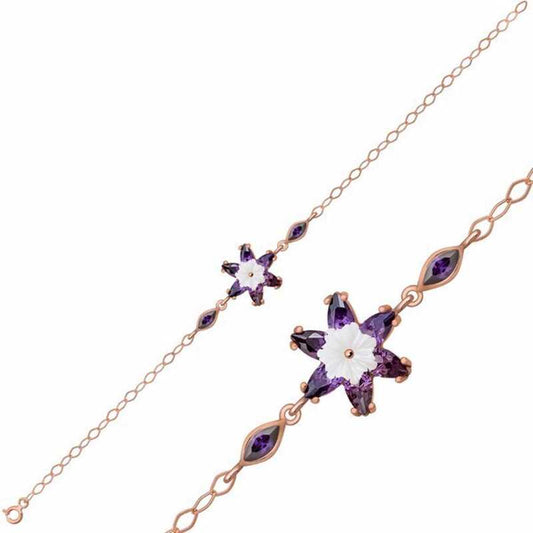 Purple Lotus Flower Rose Plated Silver Bracelet