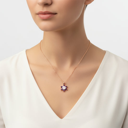 Rosévergoldete Halskette mit violetter Lotusblüte