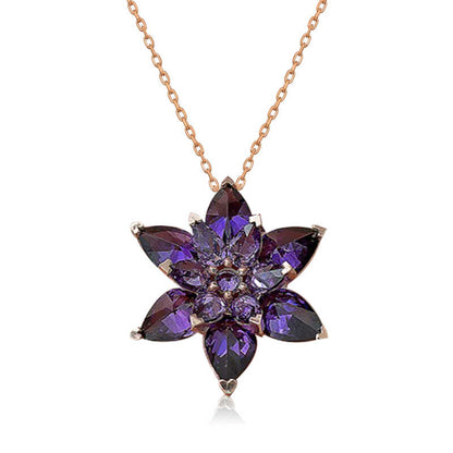 Rose Plated Purple Lotus Flower Silver Necklace