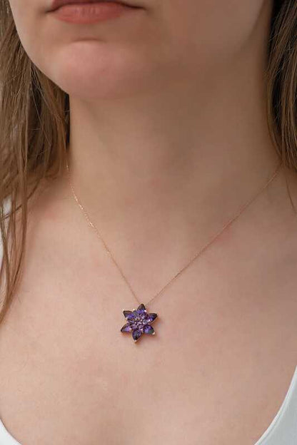 Rose Plated Purple Lotus Flower Silver Necklace