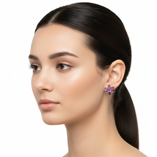 Boucles d'oreilles en argent pour femme, fleur de lotus rose violet