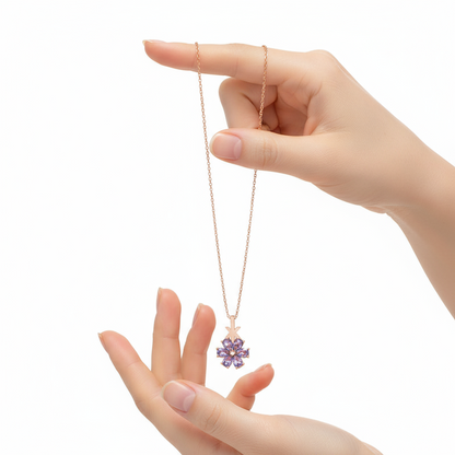 Rosévergoldete lila Love Flower Damen Silber Halskette