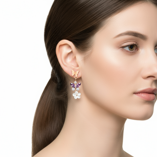 Boucles d'oreilles à tige en argent plaqué rose avec fleur en nacre pour femme
