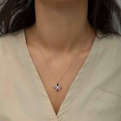 Rose Gold Plated Purple Stone Hope Flower Women's Silver Necklace
