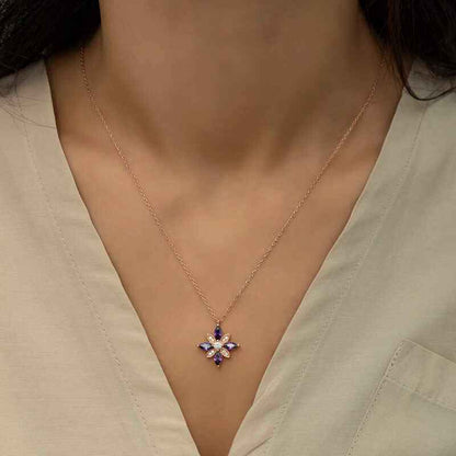 Rose Gold Plated Purple Stone Hope Flower Women's Silver Necklace