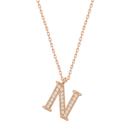 Collier en argent plaqué rose avec lettre N pour femme