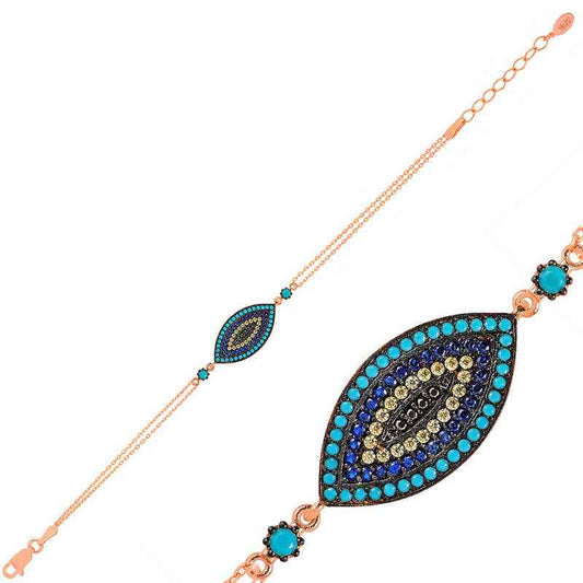 Rose Plated Evil Eye Women's Silver Bracelet
