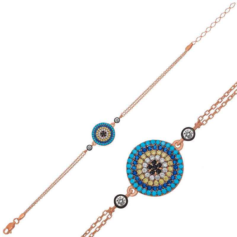 Rose Plated Evil Eye Women's Silver Bracelet