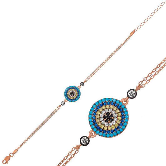 Rose Plated Evil Eye Women's Silver Bracelet