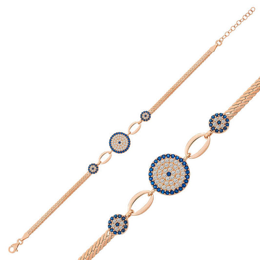 Bracelet en argent plaqué rose avec perles contre le mauvais œil