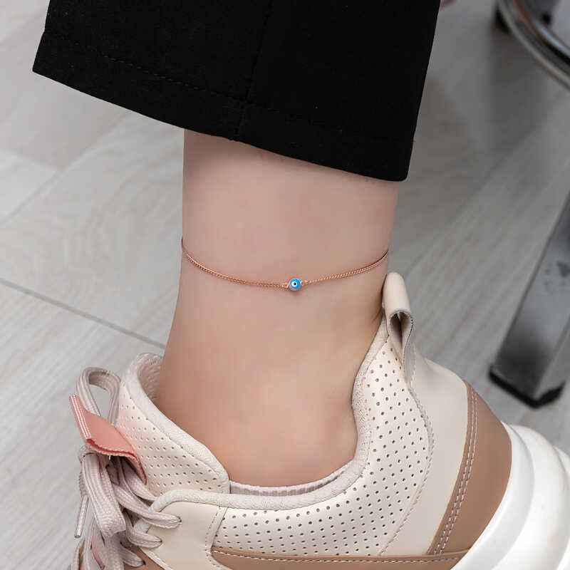 Rose Plated Evil Eye Beaded Silver Anklet