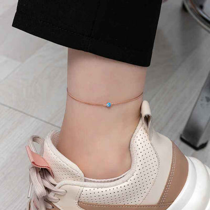 Rose Plated Evil Eye Beaded Silver Anklet