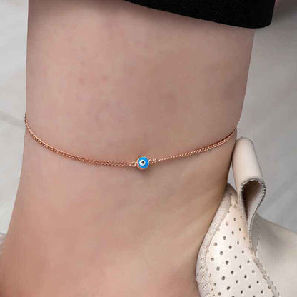 Rose Plated Evil Eye Beaded Silver Anklet