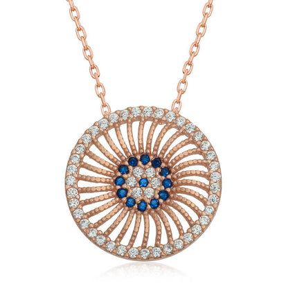 Collier en argent plaqué rose pour femme contre le mauvais œil