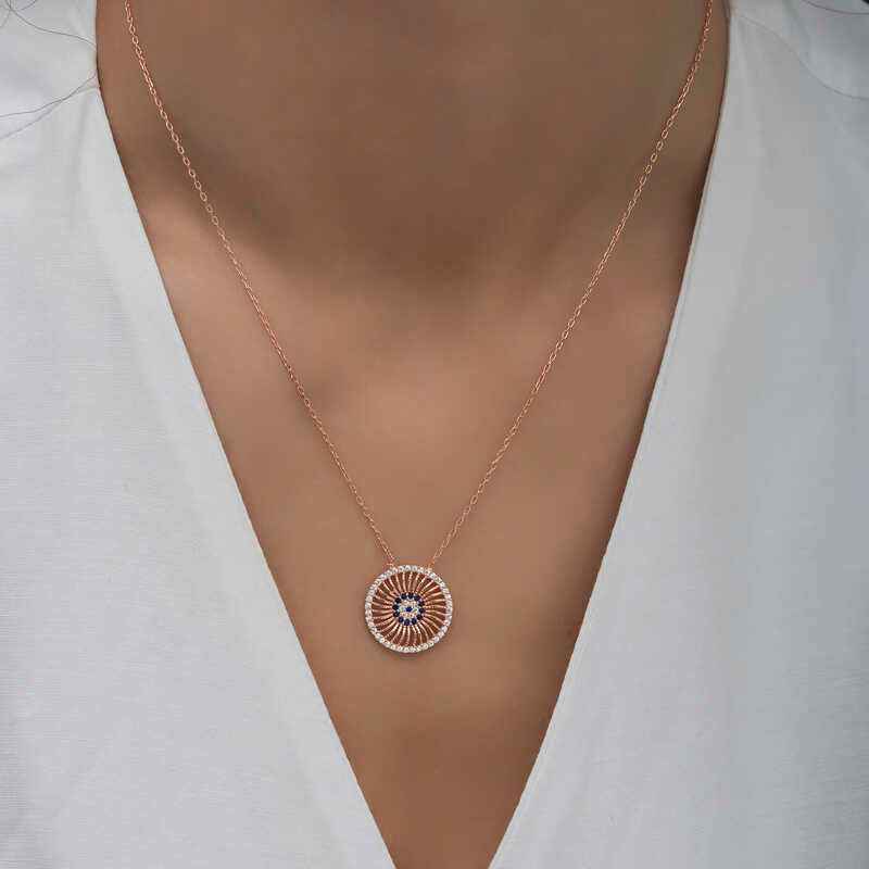 Rose Plated Evil Eye Women's Silver Necklace