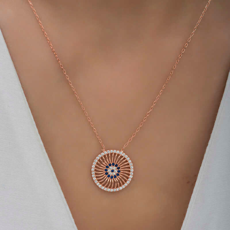Collier en argent plaqué rose pour femme contre le mauvais œil
