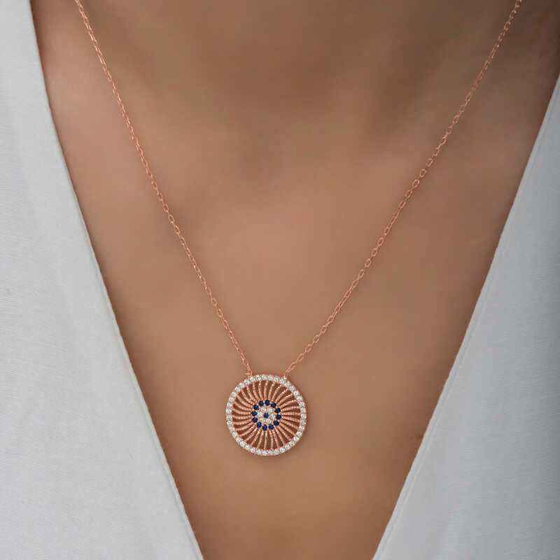 Rose Plated Evil Eye Women's Silver Necklace