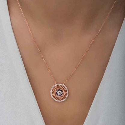 Rose Plated Evil Eye Women's Silver Necklace