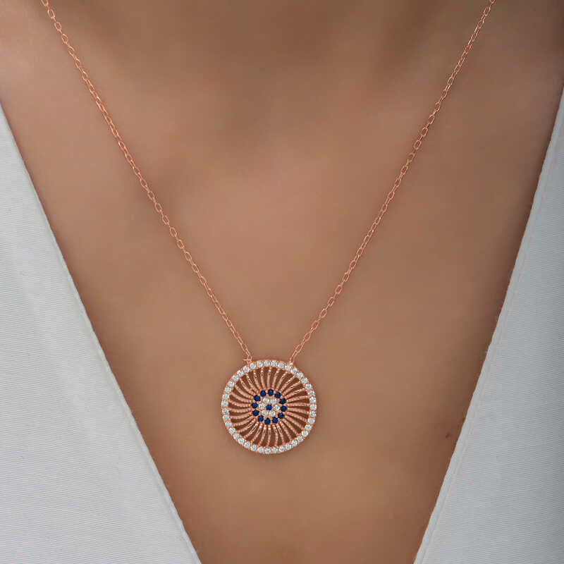 Collier en argent plaqué rose pour femme contre le mauvais œil