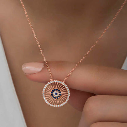 Collier en argent plaqué rose pour femme contre le mauvais œil