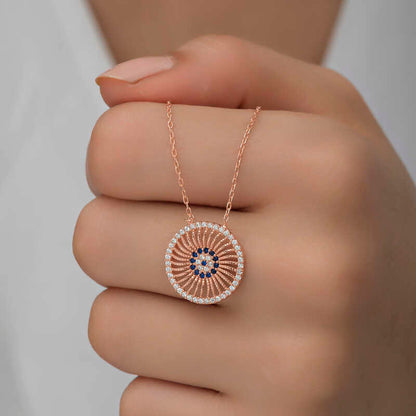 Collier en argent plaqué rose pour femme contre le mauvais œil