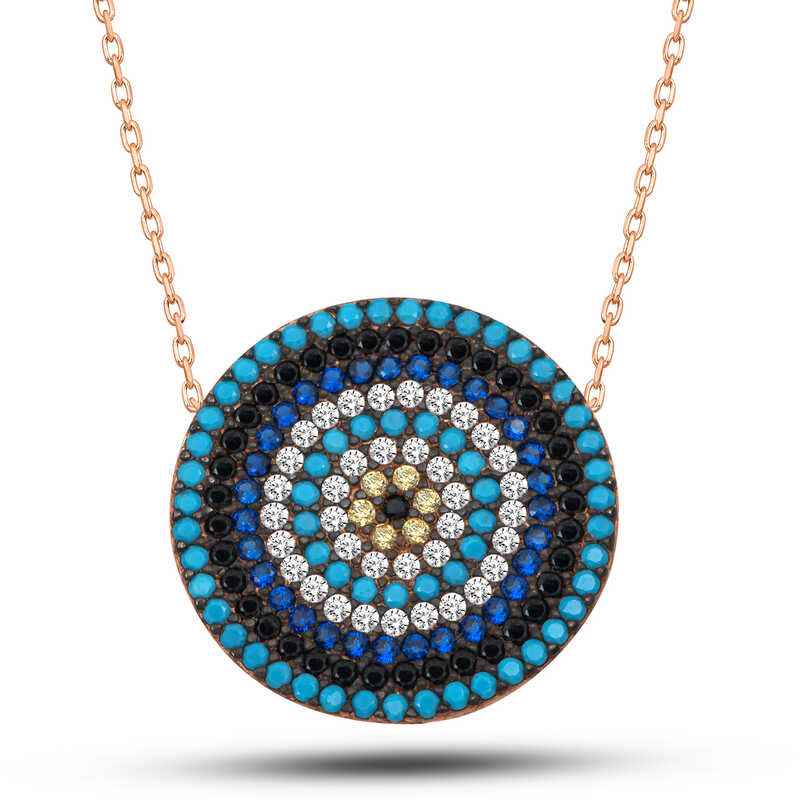 Rose Plated Evil Eye Women's Silver Necklace