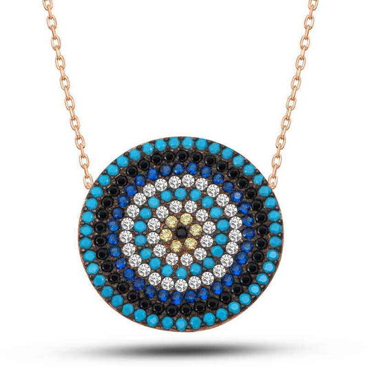 Rose Plated Evil Eye Women's Silver Necklace