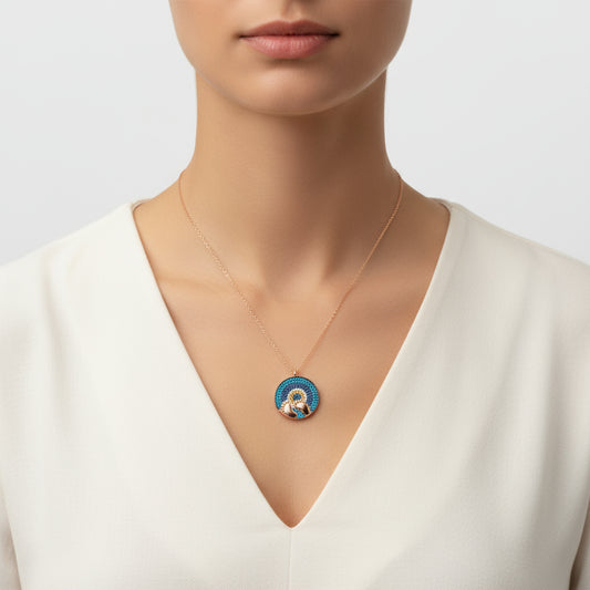 Rose Plated Evil Eye Baby Footprint Women's Silver Necklace