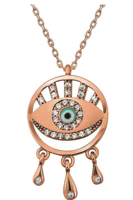 Rose Plated Evil Eye Women's Silver Necklace
