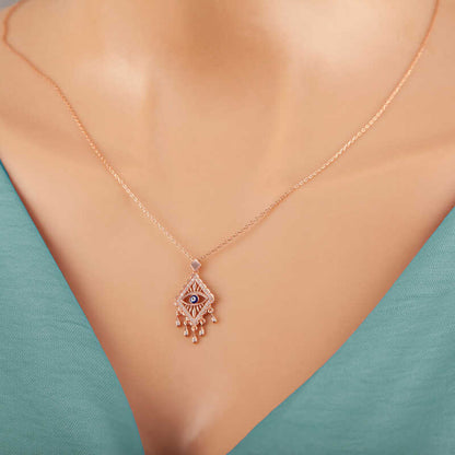 Collier en argent plaqué rose avec mauvais œil