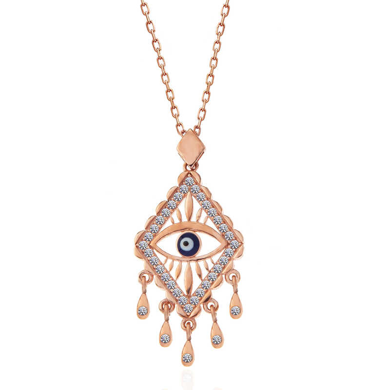 Collier en argent plaqué rose avec mauvais œil