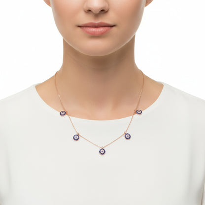 Rose Plated Evil Eye Luck Women's Silver Necklace