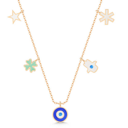 Rose Plated Evil Eye Luck Women's Silver Necklace