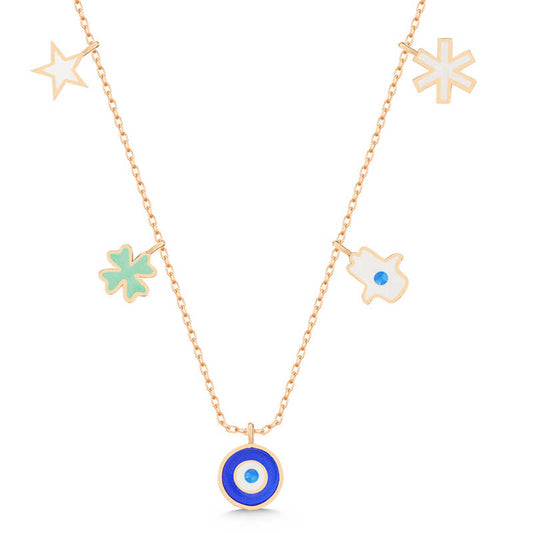 Rose Plated Evil Eye Luck Women's Silver Necklace