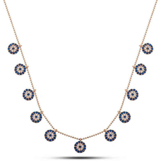 Rose Plated Evil Eye Luck Women's Silver Necklace